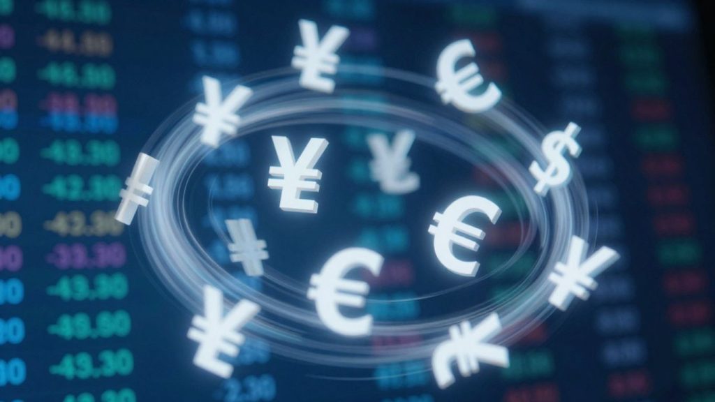 Forex currency trading symbols in motion.