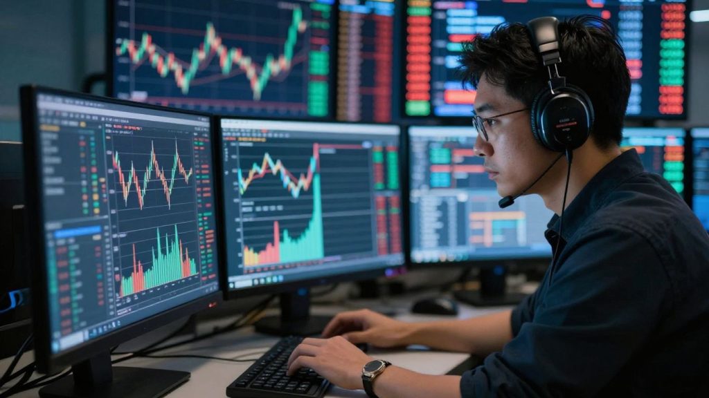 Trader analyzing financial markets for future success.