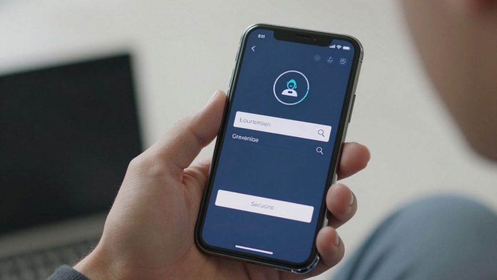 Hand holding phone with secure IB Broker login screen.
