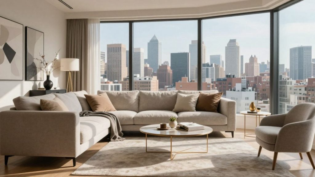 Modern living room with city view