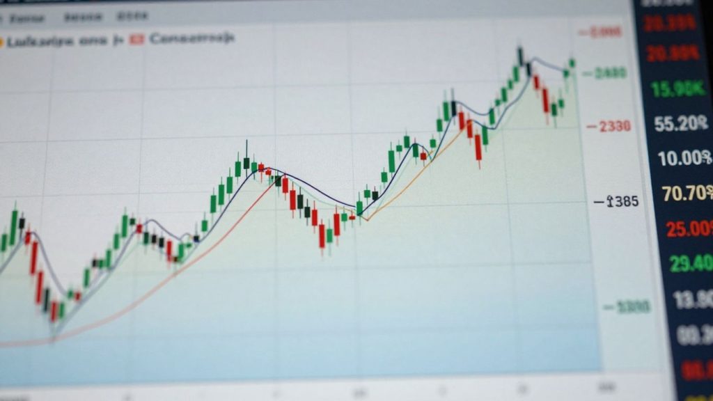 Financial market chart with dynamic trend lines.