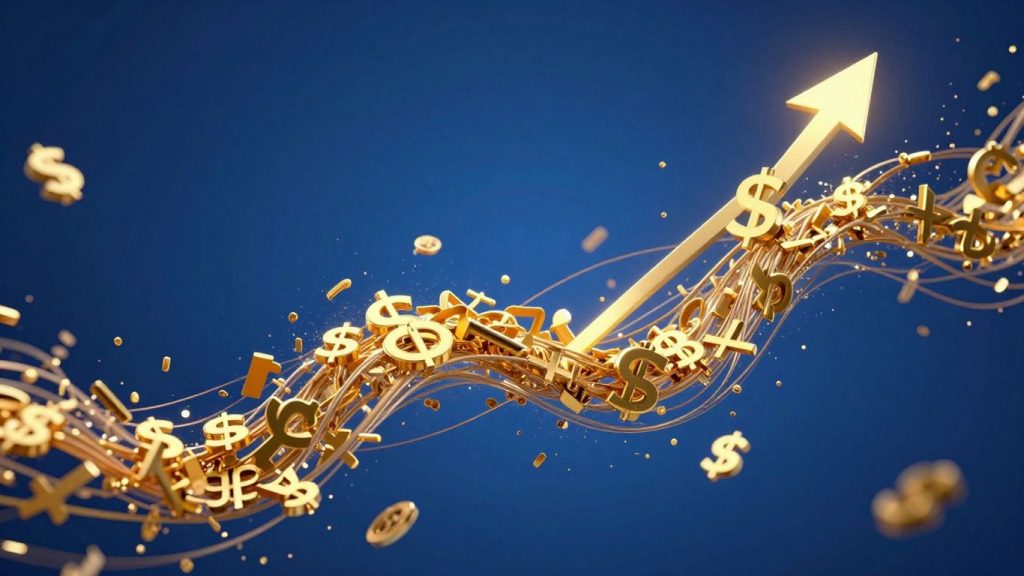 Abstract golden currency flow indicating financial growth.