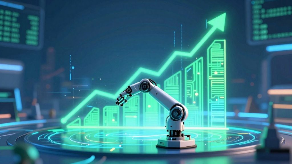 AI trading bots and financial growth illustration.