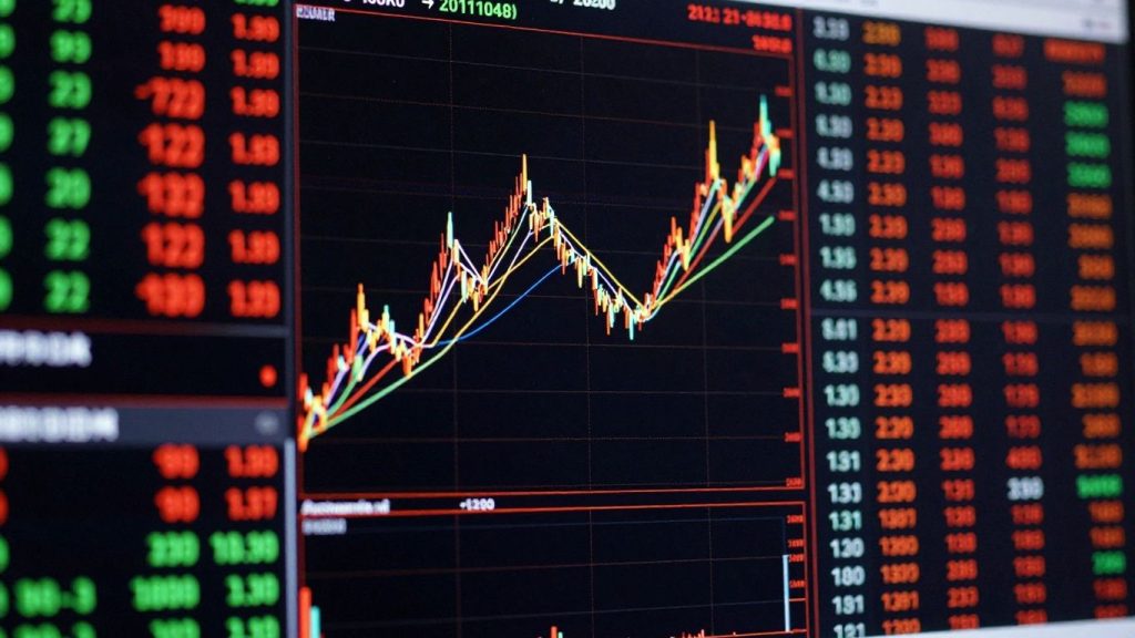 Forex market trading screen with dynamic currency movements.