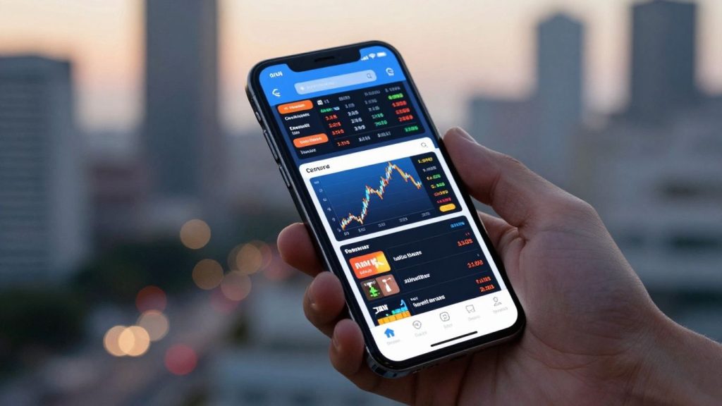 Smartphone with trading interface on MT4 mobile.