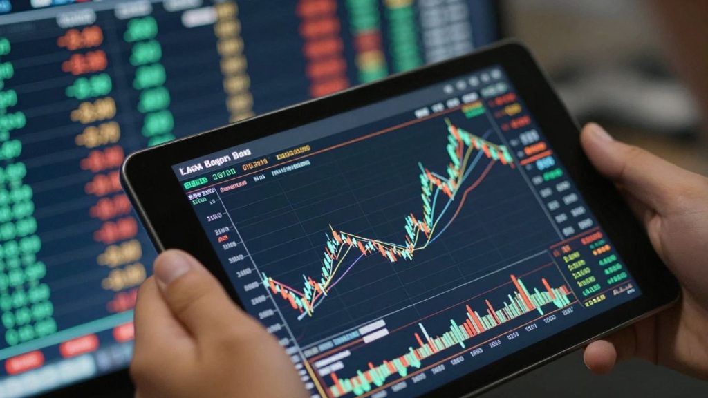 Trading desk with chart on tablet