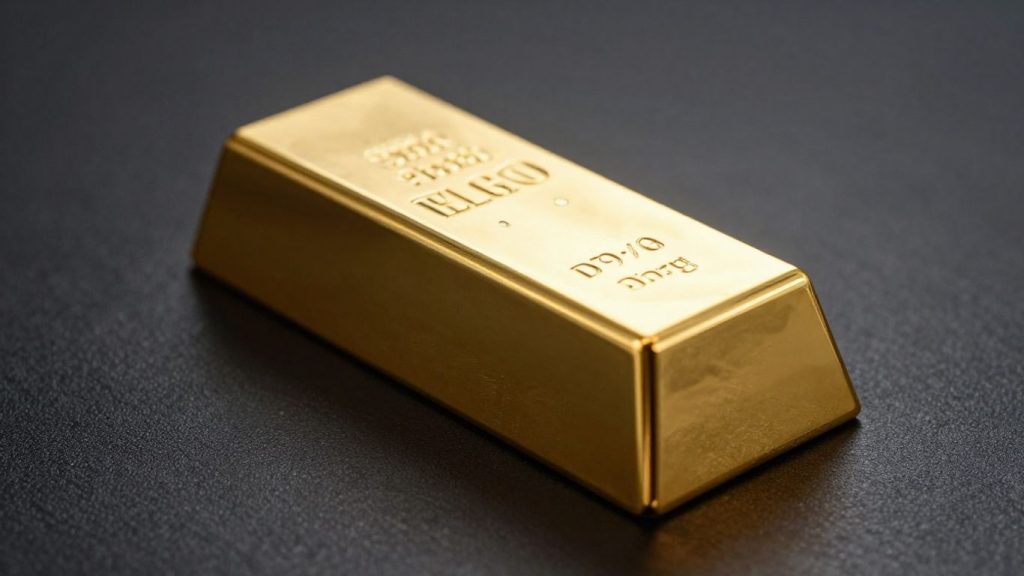 Gold bar on a dark surface, luxury trading concept.