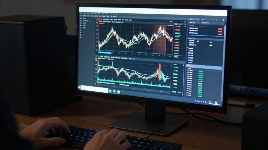 Webull desktop platform on a monitor