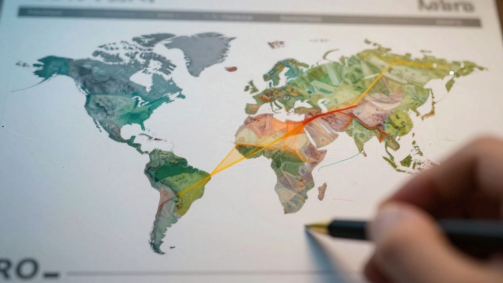 Forex trading concept with abstract currency exchange visuals.