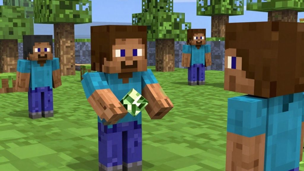 Minecraft villager trading emeralds with a player.