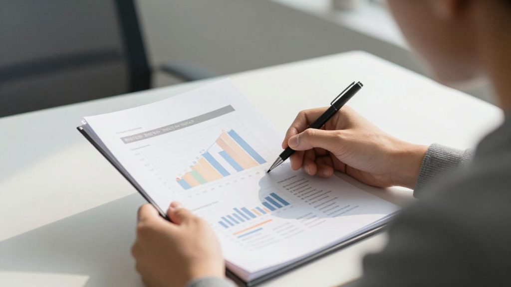 Person reviewing financial documents for investment goals.