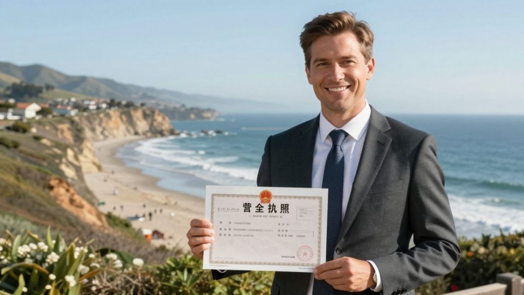 California real estate broker license and coastline.