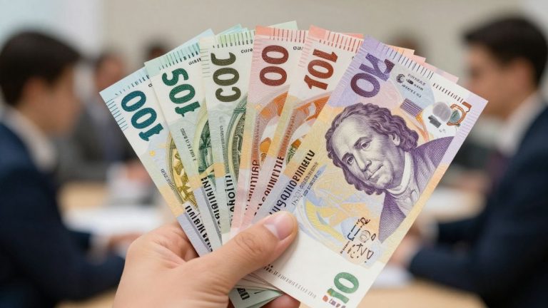 Forex trading success with currency and market background.