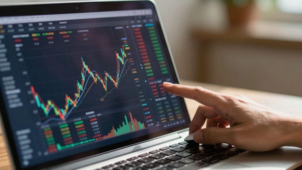 TradingView paper trading interface on a laptop screen.