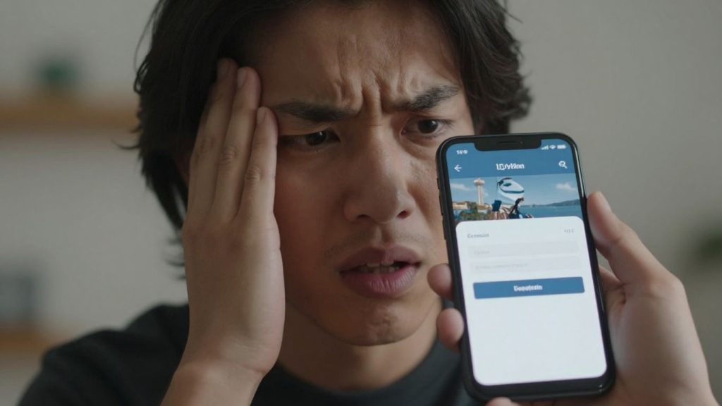 Person frustrated with smartphone login screen