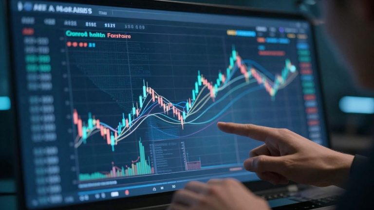 Forex trading platform interface with global market elements.