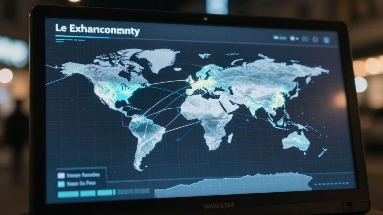 Forex trading interface with global connections and city lights.