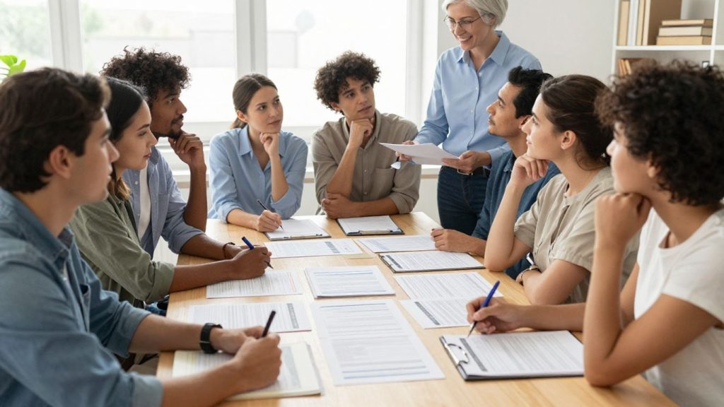 Health insurance broker assisting people with plans.