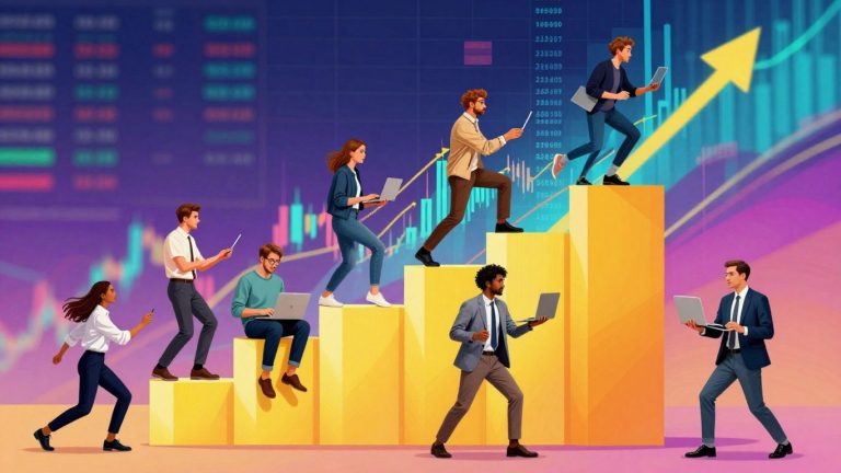 Forex trading professionals and abstract market visuals.