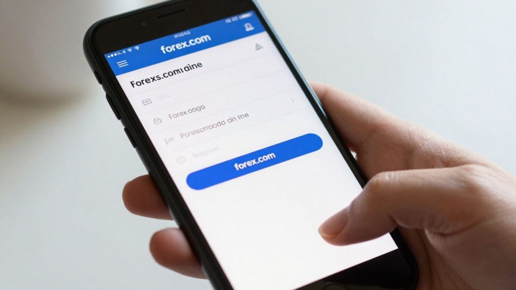 Forex.com login page on a smartphone screen.