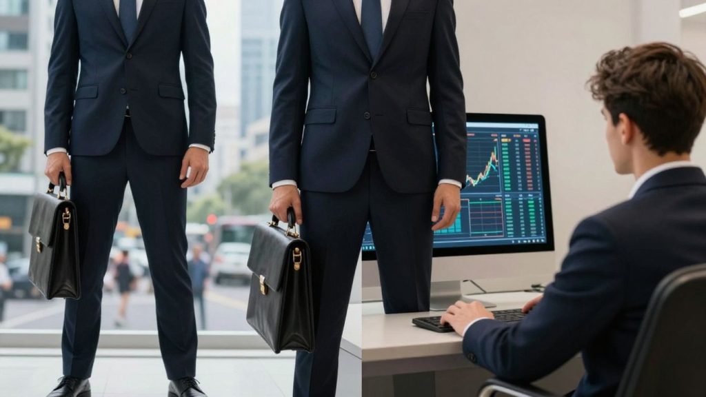 Broker and trader in financial market setting.