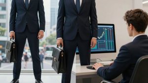 Broker and trader in financial market setting.