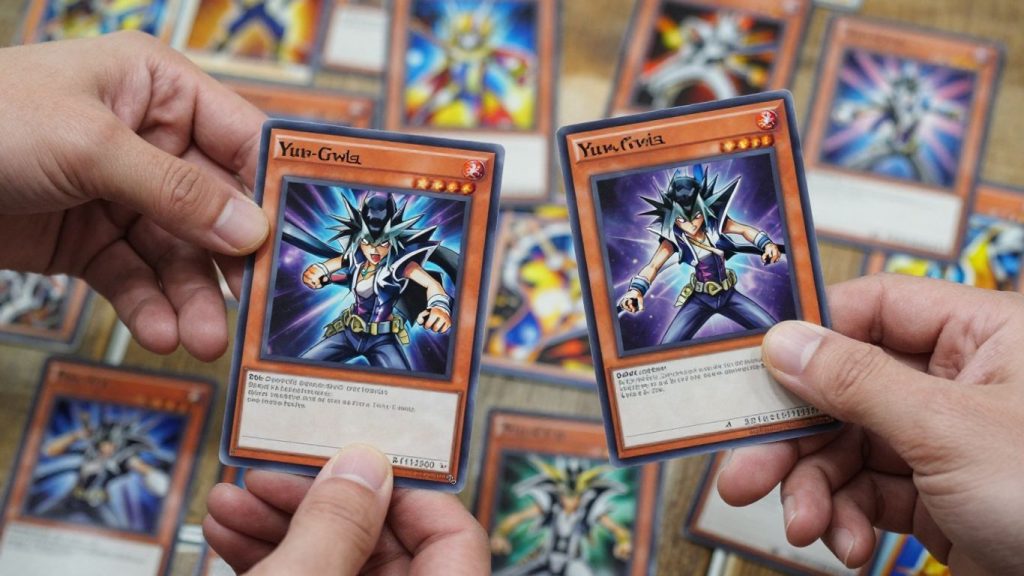 Yu-Gi-Oh! trading cards ready for a duel.